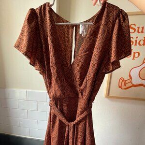 Brown and Black Spotted Wrap Dress